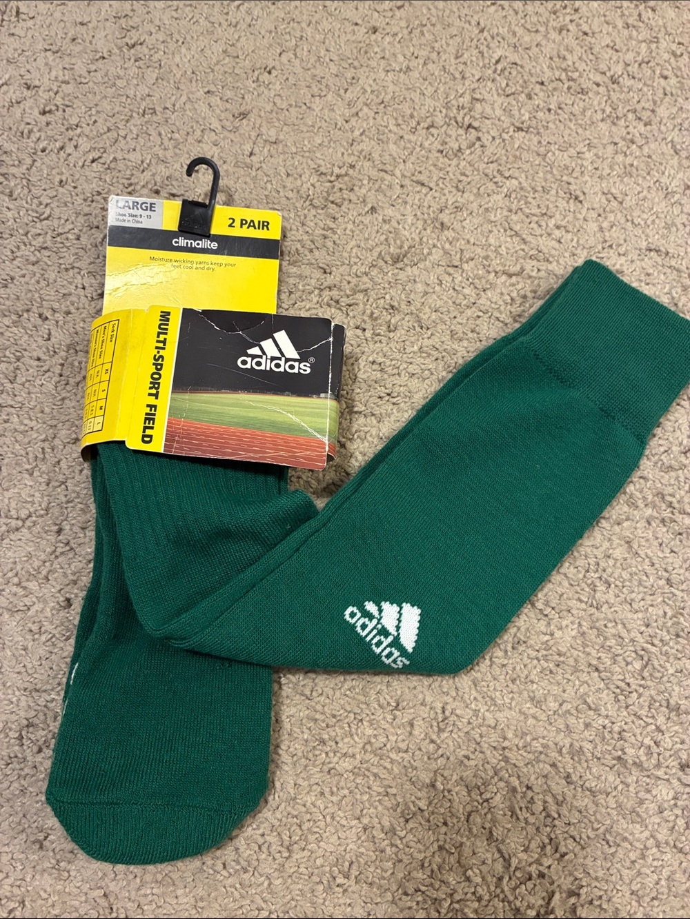 Adidas Men's Green Multi-Sport Field Socks - 2 Pair